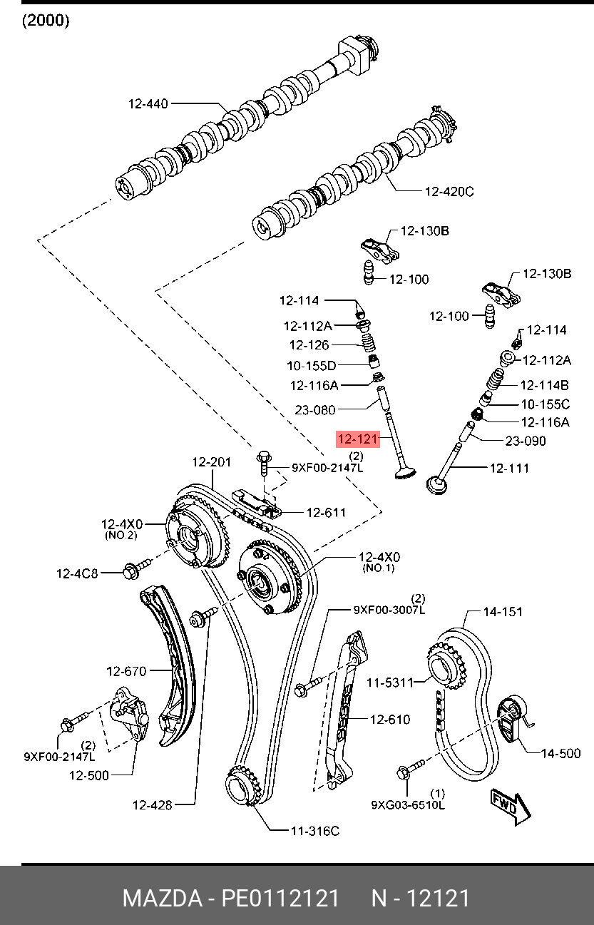 PE0112121 MAZDA КЛАПАН ВЫПУСКНОЙ ГРМ