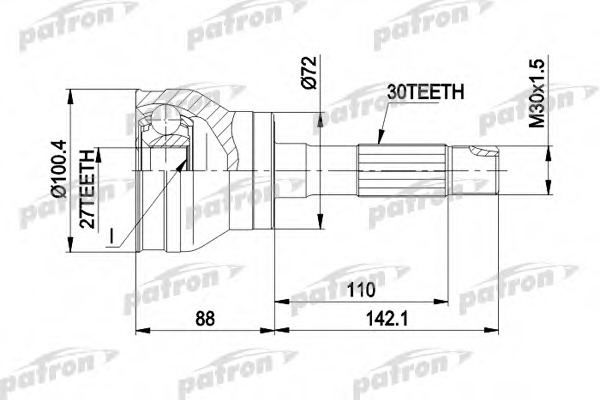 PCV1002 PATRON Шарнирный комплект, приводной вал