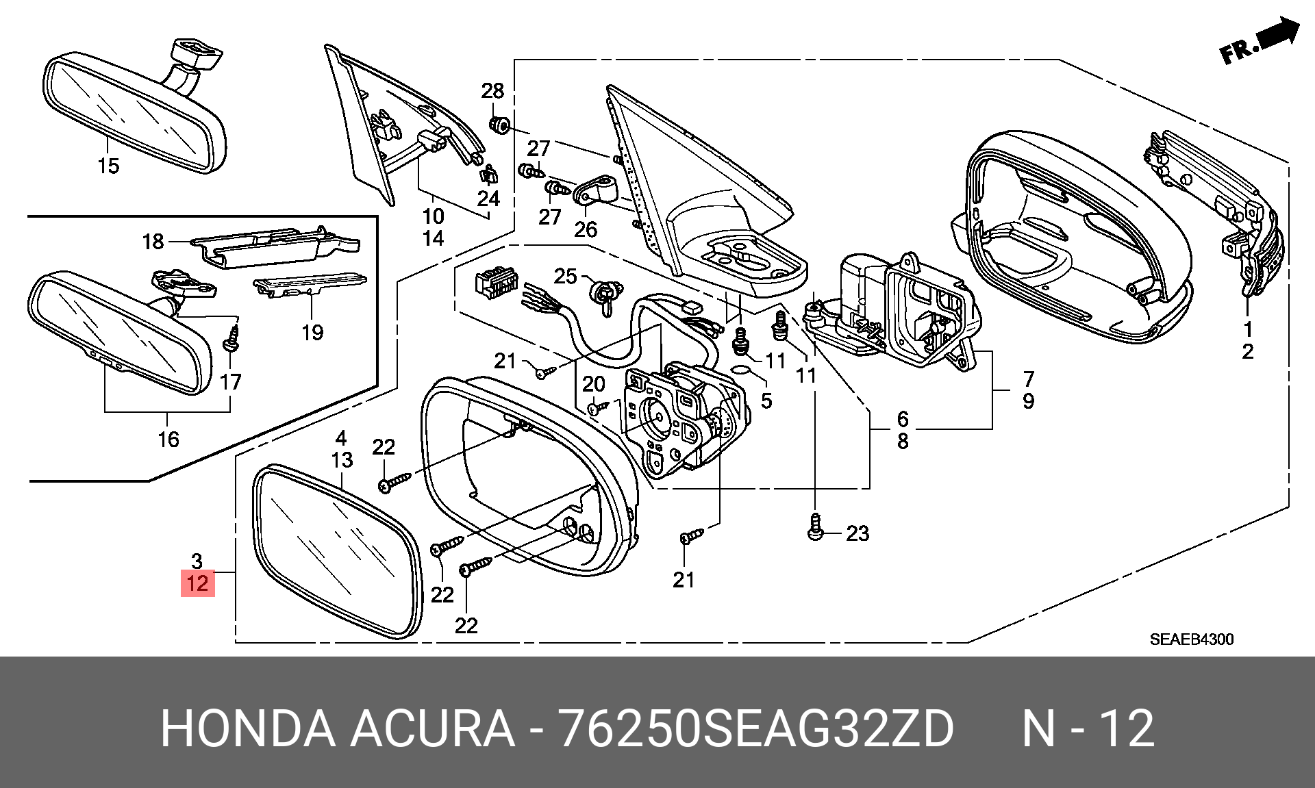 76250SEAG32ZD HONDA ЗЕРКАЛО НАРУЖНЕЕ ЛЕВОЕ *B92P*