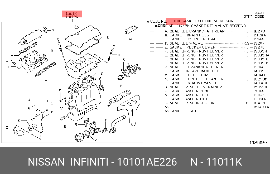 10101AE226 NISSAN НАБОР ПРОКЛАДОК ДВИГАТЕЛЯ