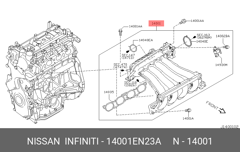 14001EN23A NISSAN MANIFOLD ASSY-INTAKE