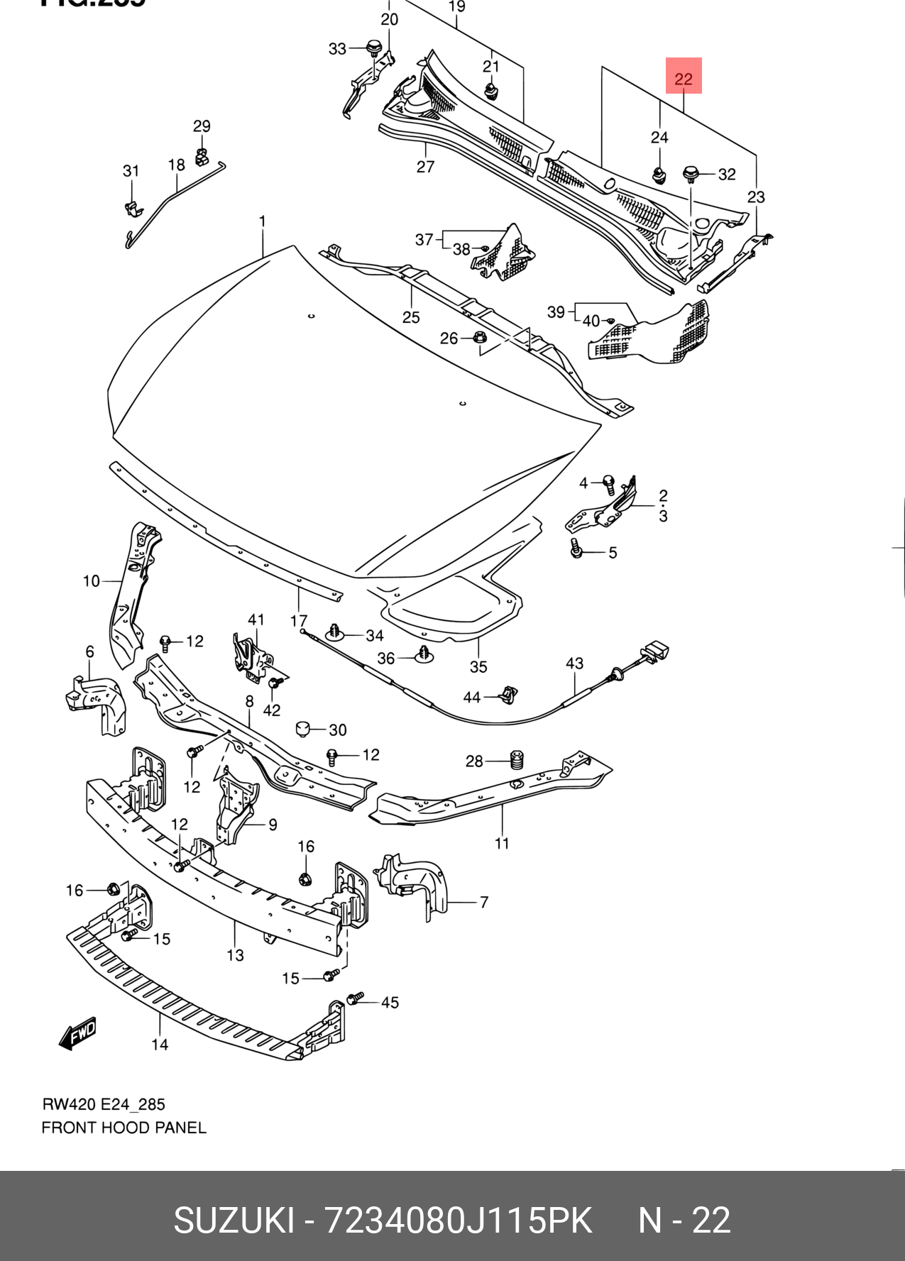 7234080J115PK SUZUKI НАКЛАДКА ПАНЕЛИ СТЕКЛООЧИСТИТЕЛЯ, ЛЕВАЯ