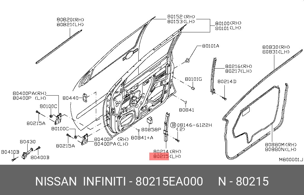 80215EA000 NISSAN НАПРАВЛЯЮЩАЯ СТЕКЛА