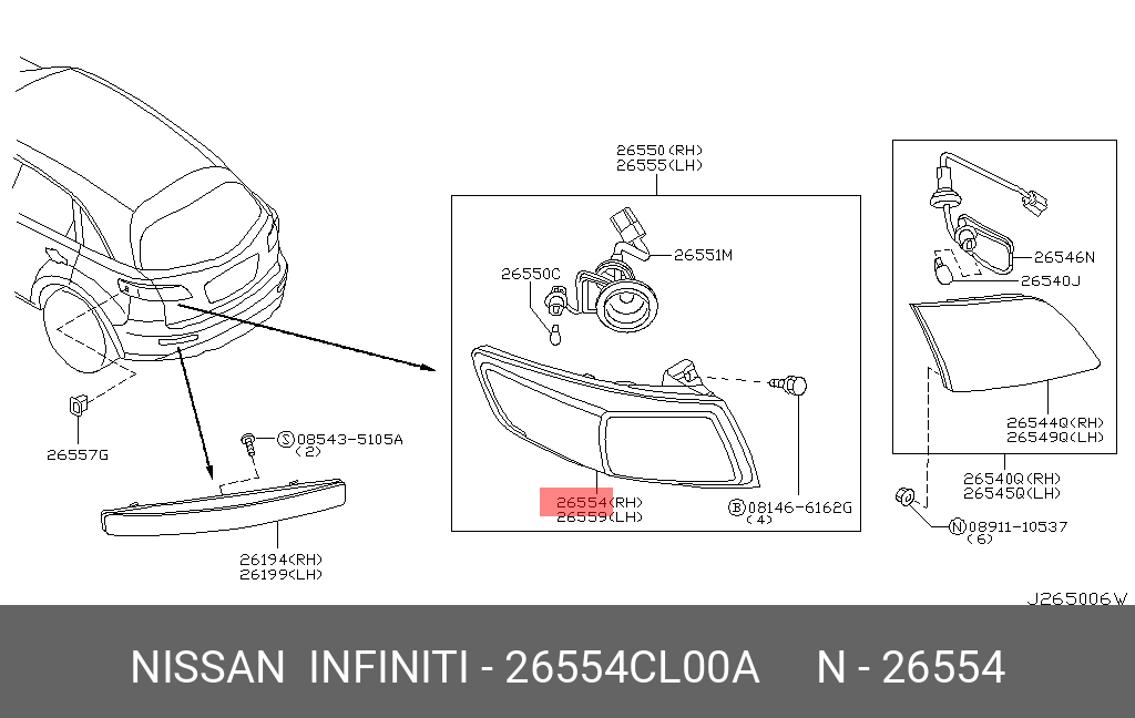 26554CL00A NISSAN BODY ASSY-REAR COMBINATION LAMP,RH
