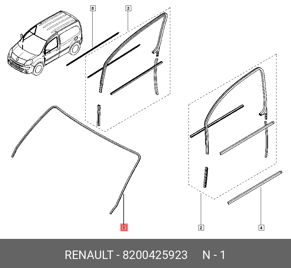 8200425923 RENAULT Уплотнитель стекла передн. (рез)