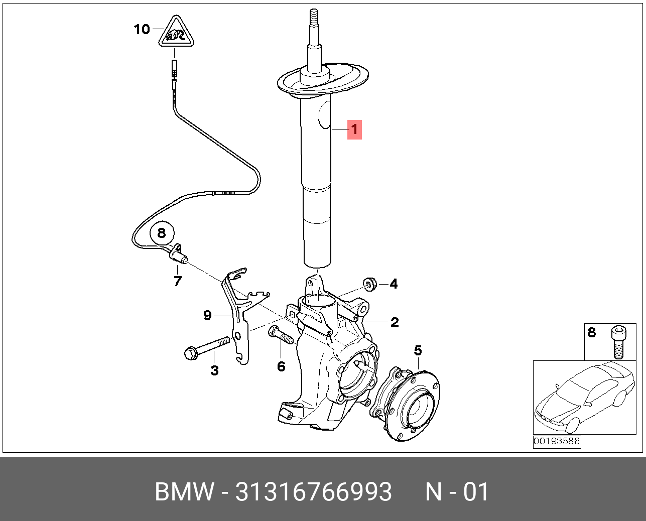 31316766993 BMW Амортизационная стойка Л Пд,FEDERBEIN VORN LINKS,Shock Absorber