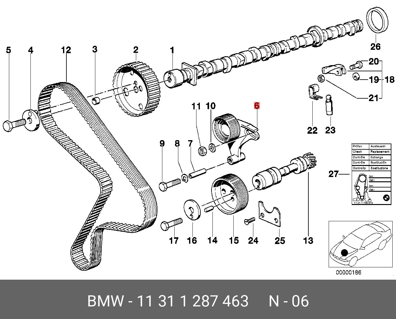 11311287463 BMW Натяжной ролик, ремень ГРМ