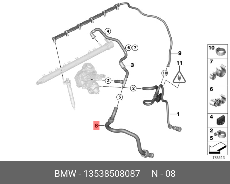 13538508087 BMW Возвратный топливопровод