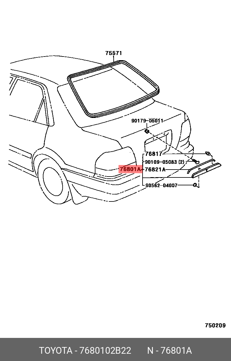 7680102B22 TOYOTA ПАНЕЛЬ ДЕКОРАТИВНАЯ