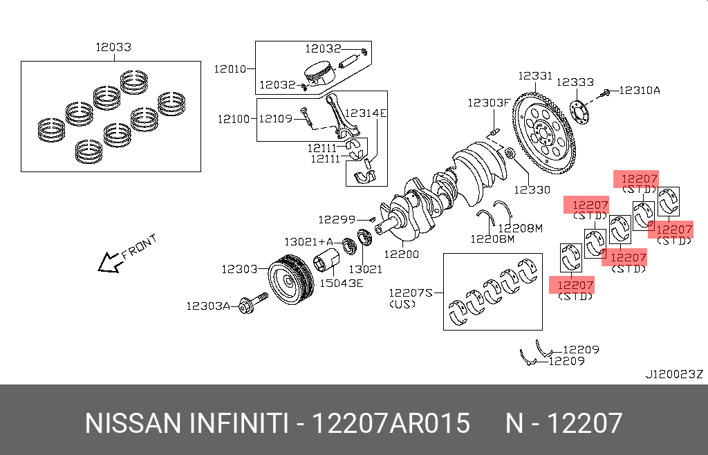 12207AR015 NISSAN ВКЛАДЫШ ШАТУННЫЙ