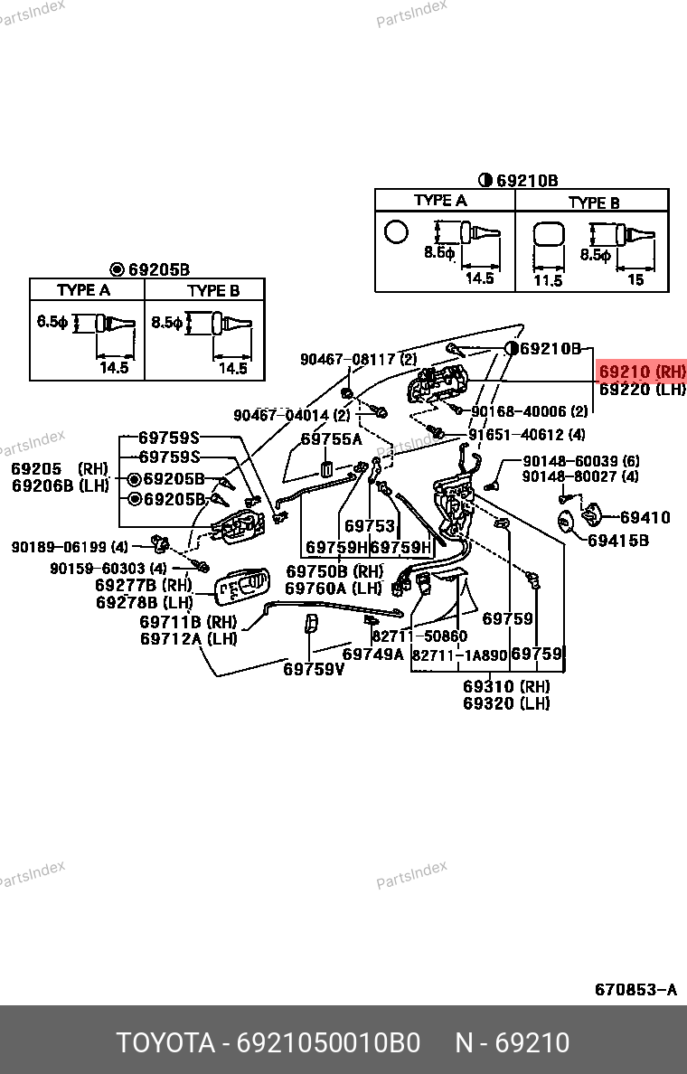 6921050010B0 TOYOTA Ручка передн.прав.дв