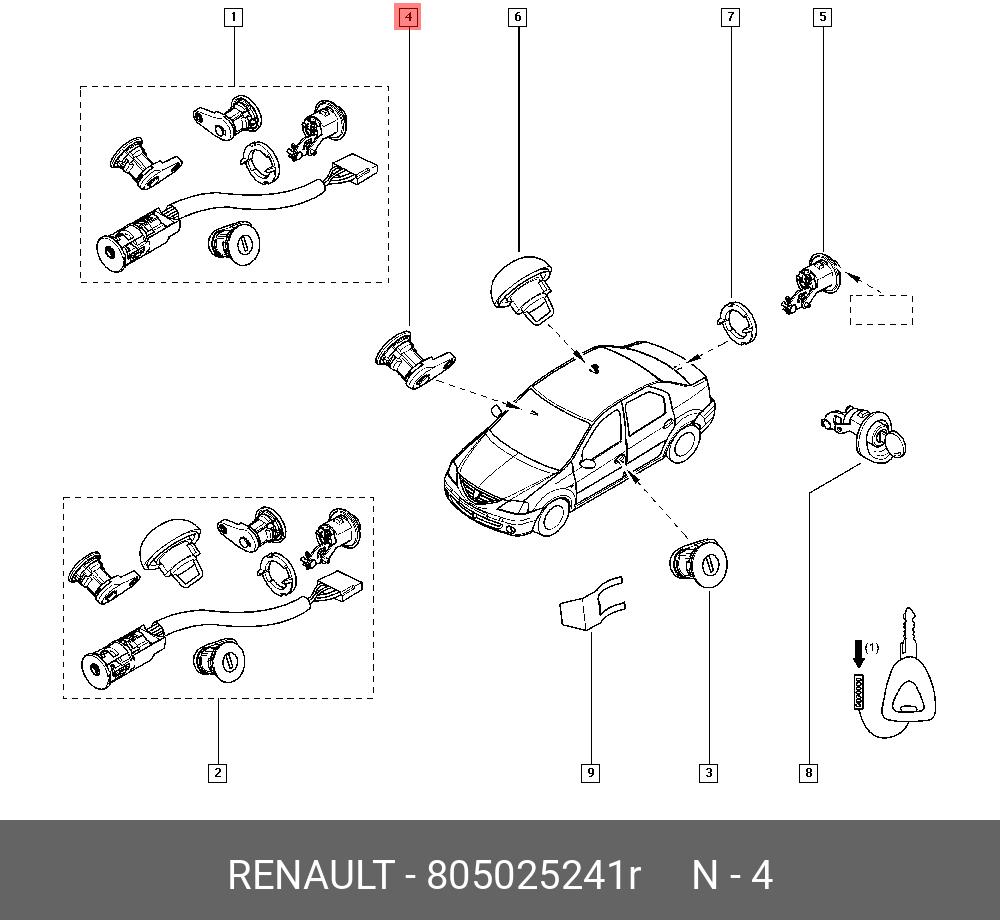 805025241R RENAULT Личинка замка двери прав code 805025241R RENAULT Личинка замка двери прав code
