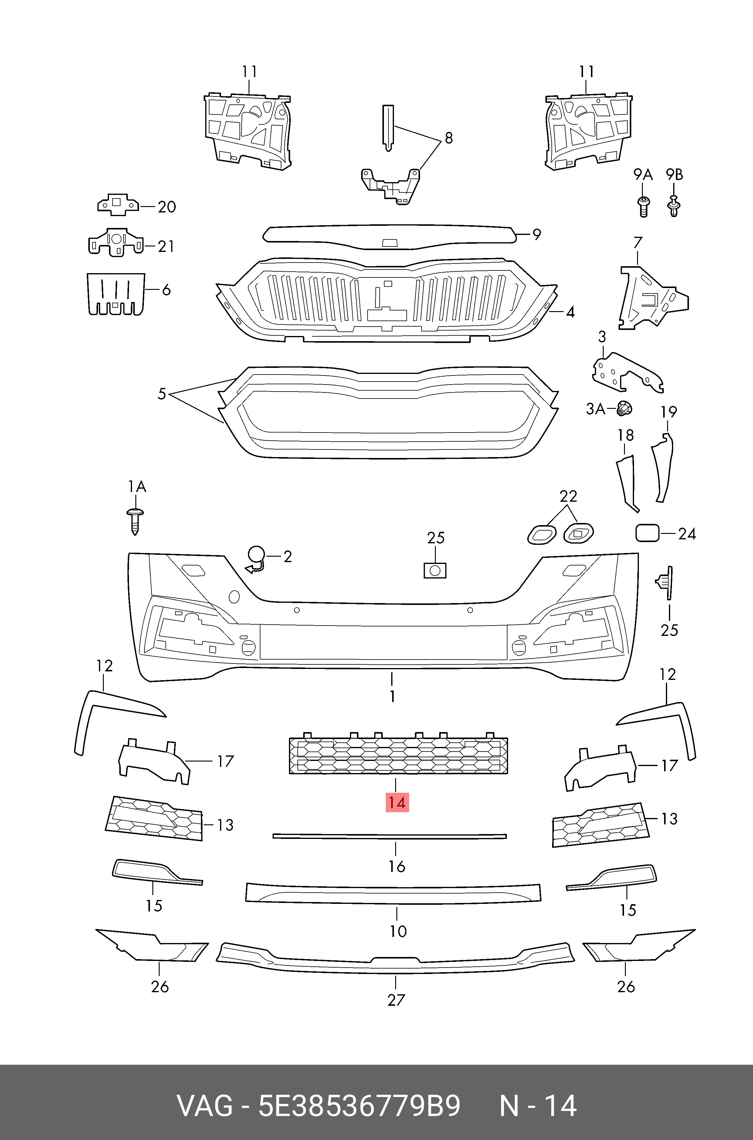 5E38536779B9 VAG Решётка радиатора чёрный satinschwarz