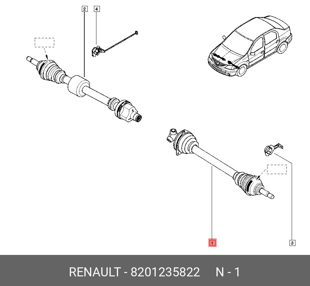 8201235822 RENAULT Полуось рено logan, sandero k4m АКПП левая купить в  интернет-магазине AvtoTO