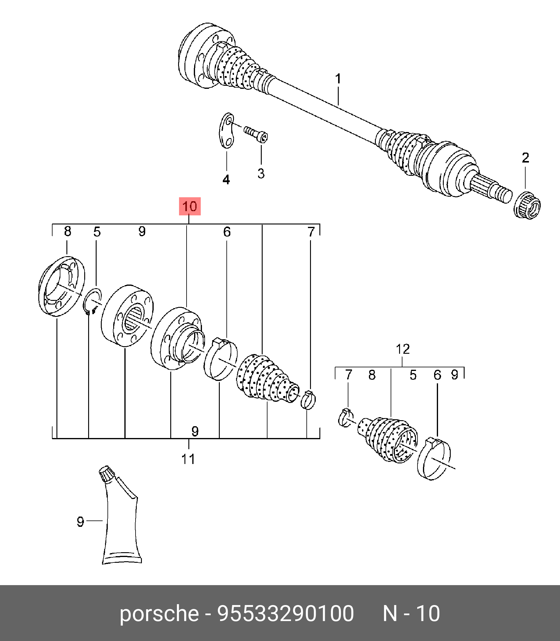 95533290100 PORSCHE Комплект пылника, приводной вал