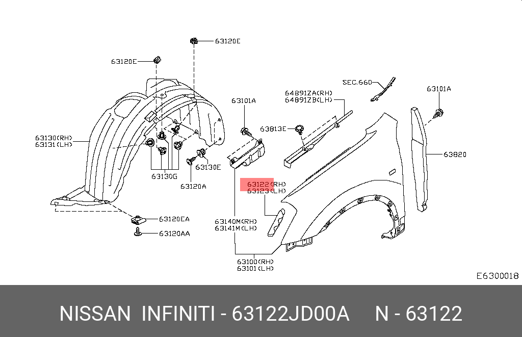 63122JD00A NISSAN КРОНШТЕЙН ПЛАСТИКОВЫЙ