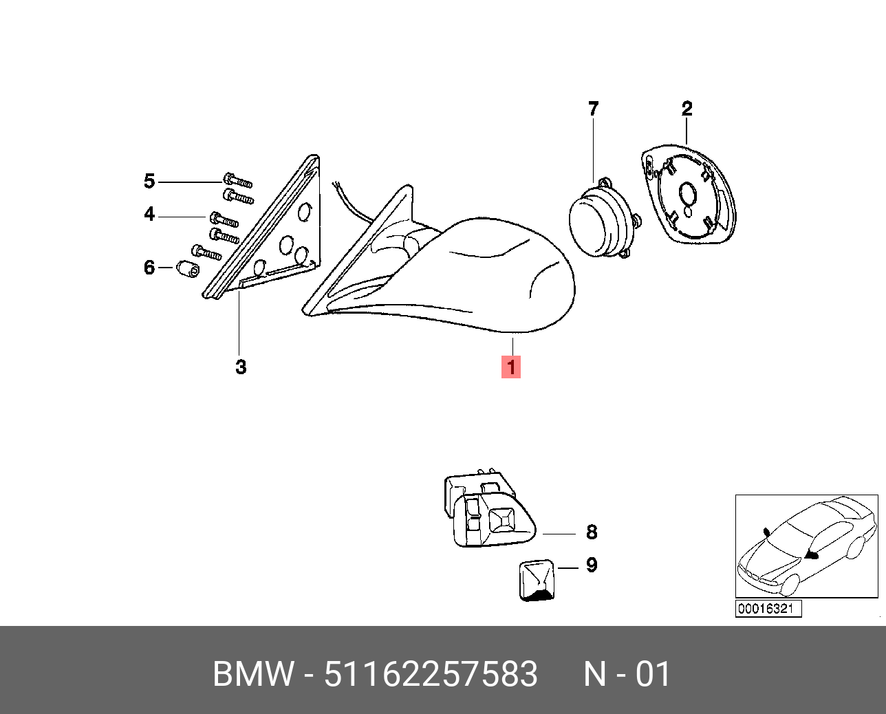 51162257583 BMW Электр.наружное зеркало обогрев. Л