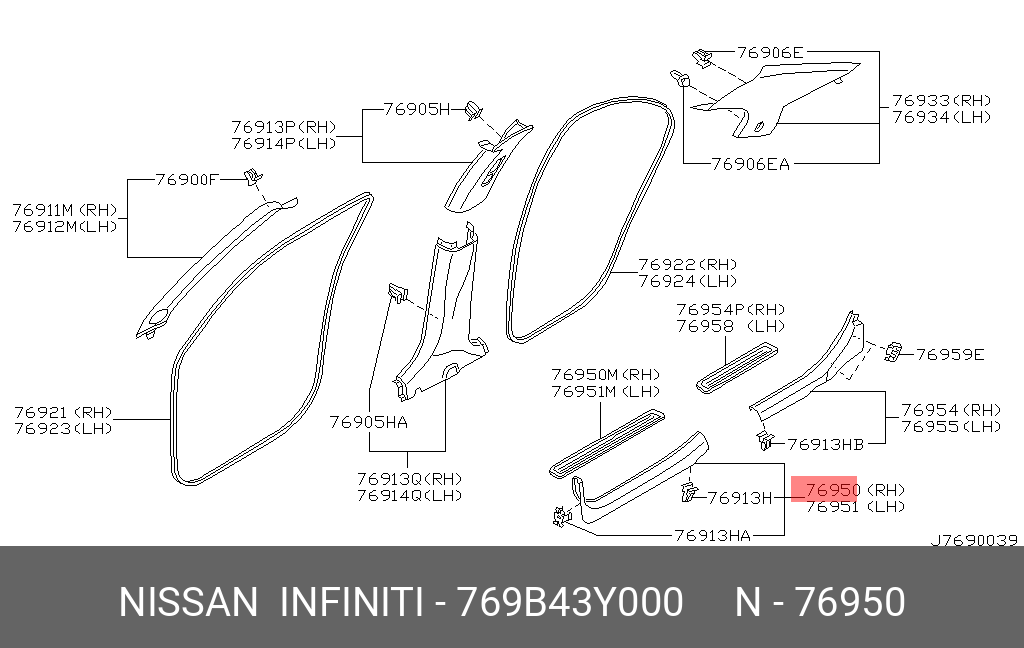 769B43Y000 NISSAN PLATE-KICKING,FRONT RH