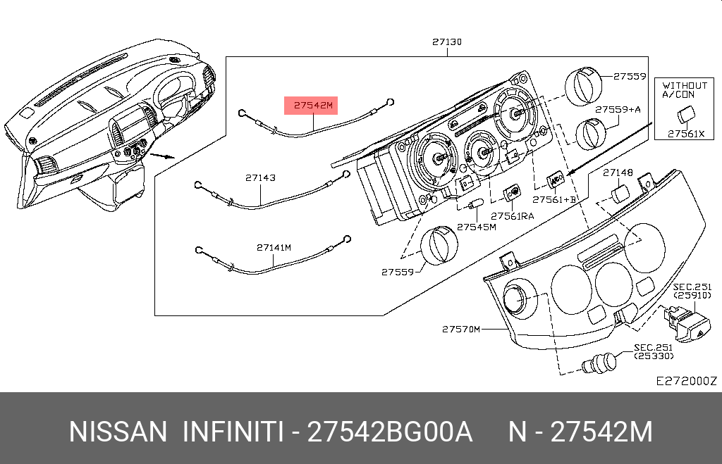 27542BG00A NISSAN Трос заслонки отопителя