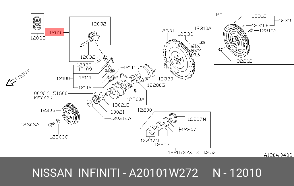 A20101W272 NISSAN ПОРШЕНЬ ДВИГАТЕЛЯ