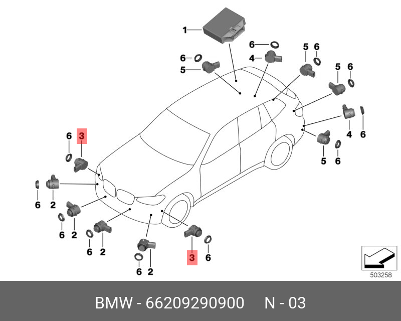 66209290900 BMW ULTRASCHALLSENSOR GLACIERSILBER