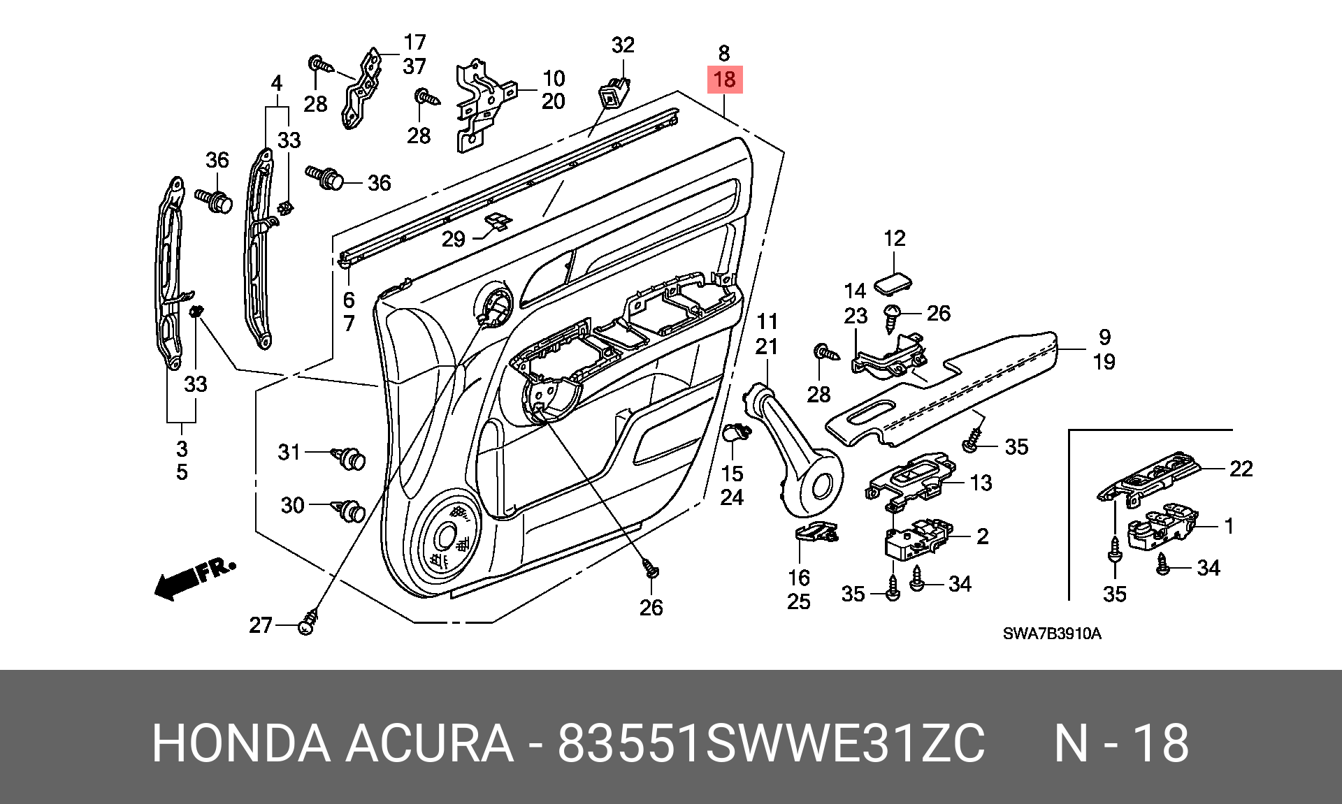 83551SWWE31ZC HONDA ОБИВКА ДВЕРИ*TYPEA*