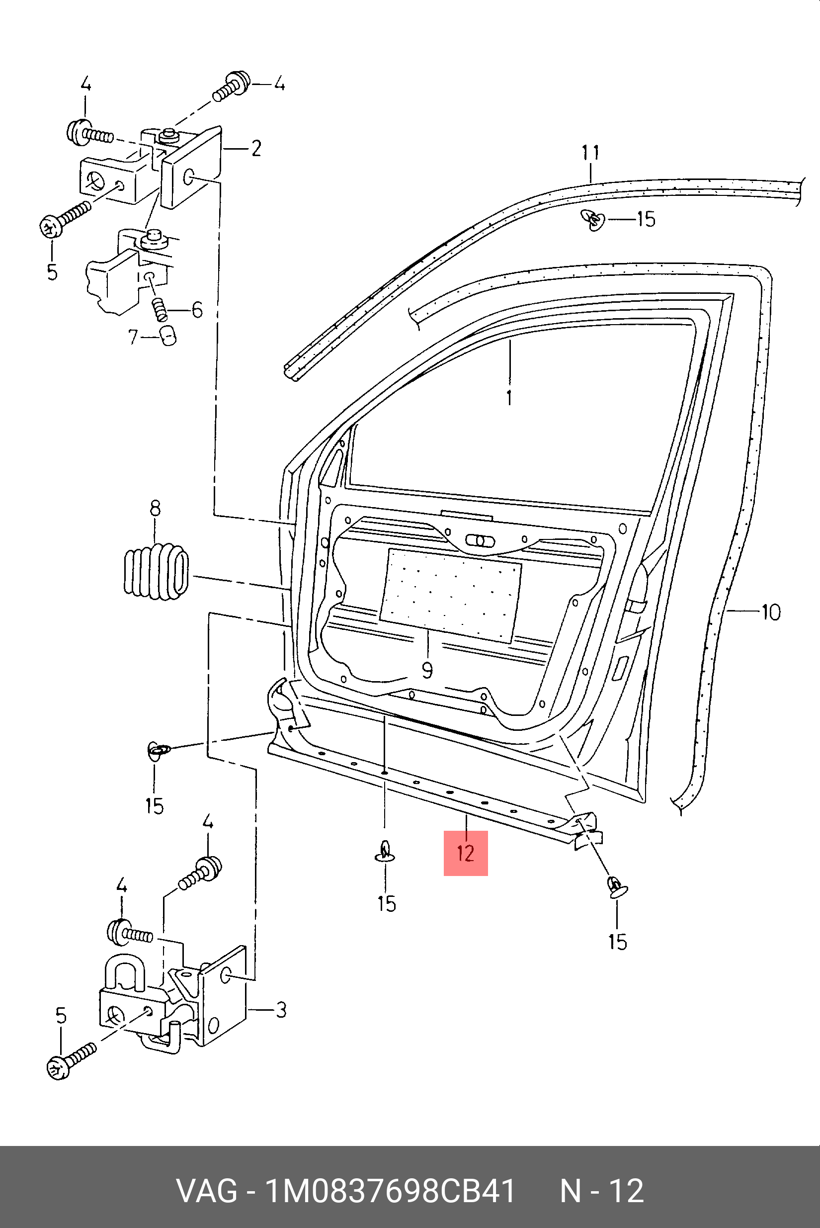 1M0837698CB41 VAG Уплотнитель двери снаружи
