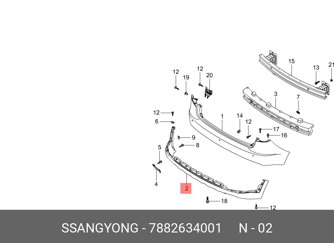 7882634001 SSANG YONG Бампер задний нижний (факт. номер 78826-34002) купить  в интернет-магазине AvtoTO