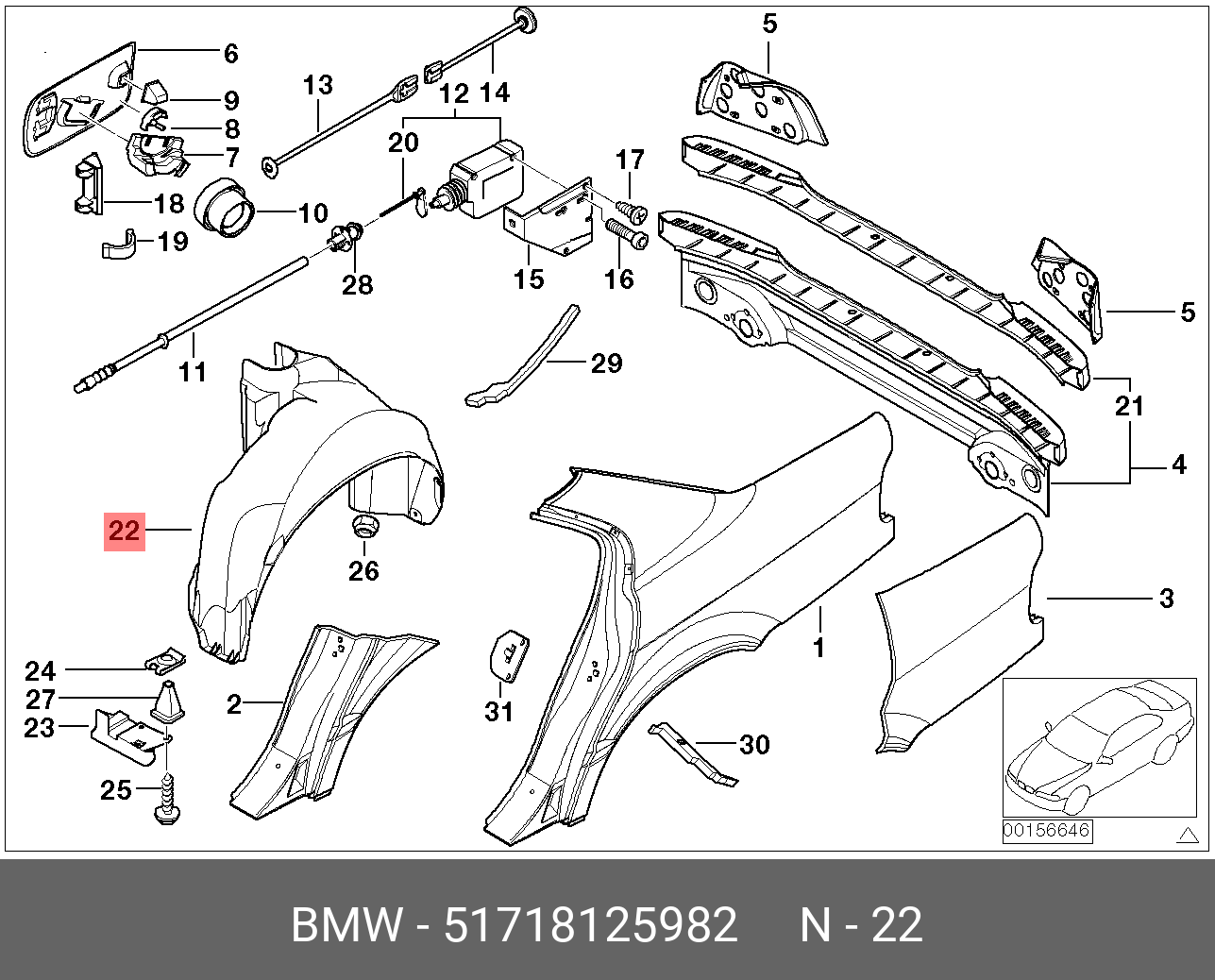 51718125982 BMW Кожух колесной ниши П Зд,ABDECKUNG RADHAUS HINTEN RECHTS