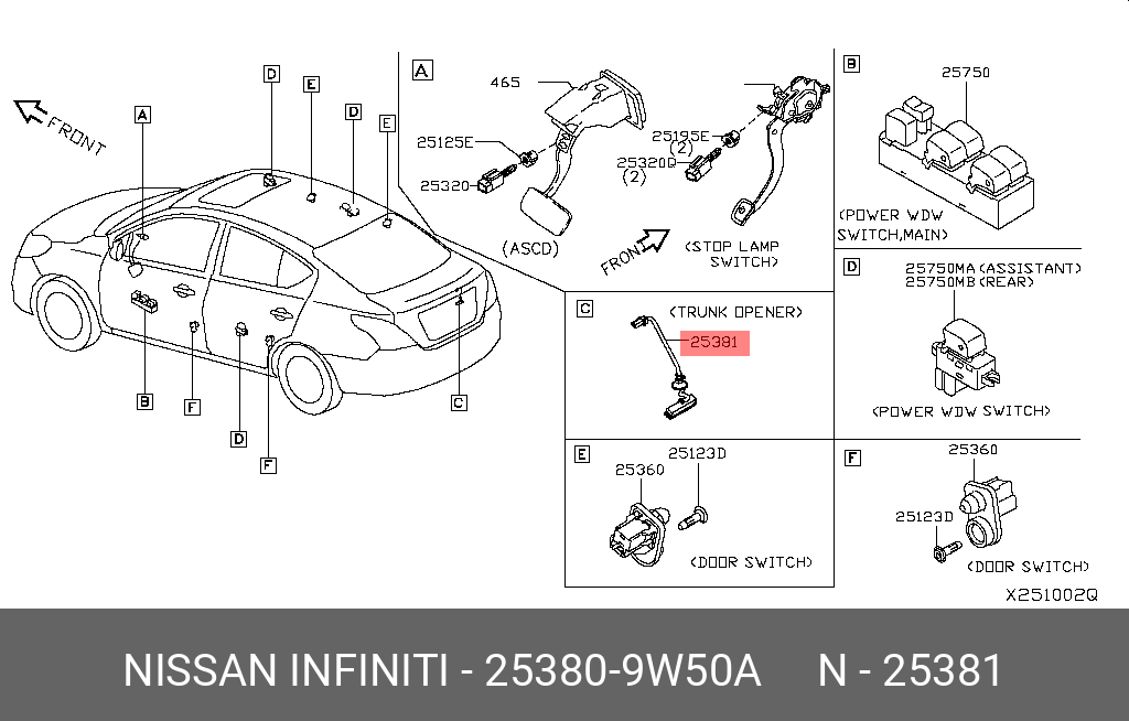 253809W50A NISSAN ПЕРЕКЛЮЧАТЕЛЬ