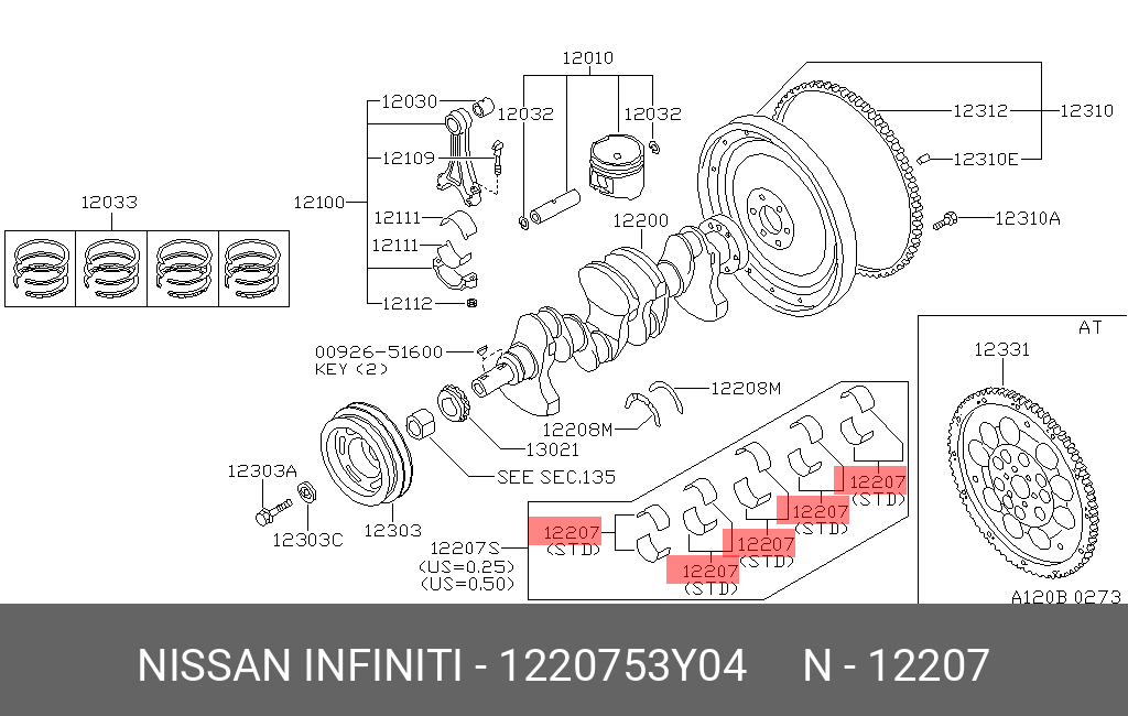 1220753Y04 NISSAN КОРЕННЫЕ ВКЛАДЫШИ