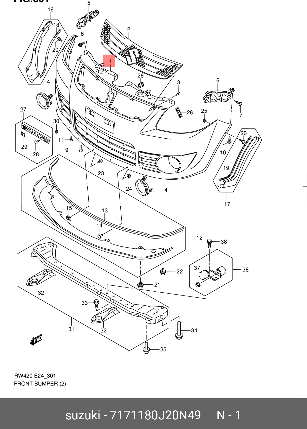 7171180J20N49 SUZUKI БАМПЕРЫ ПЛАСТМАССОВЫЕ И ИХ ЧАСТИ, НОВЫЕ, ИСПОЛЬЗУЮТСЯ ДЛЯ РЕМОНТА И ОБСЛУЖИВАНИЯ А/М 