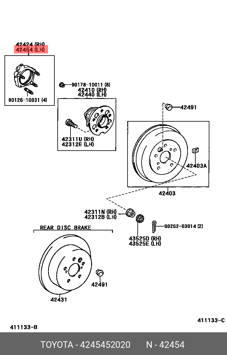 4245452020 TOYOTA Комплект подшипника ступицы колеса