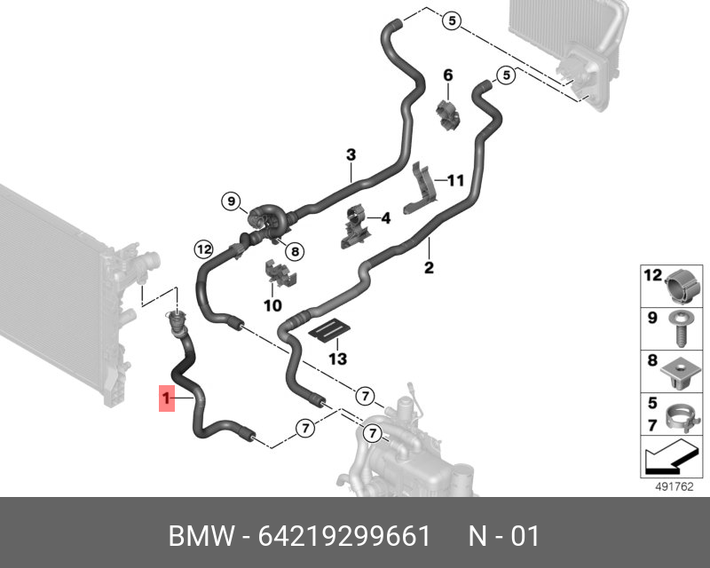 64219299661 BMW KÜHLMITTELSCHLAUCH VORLAUF 1