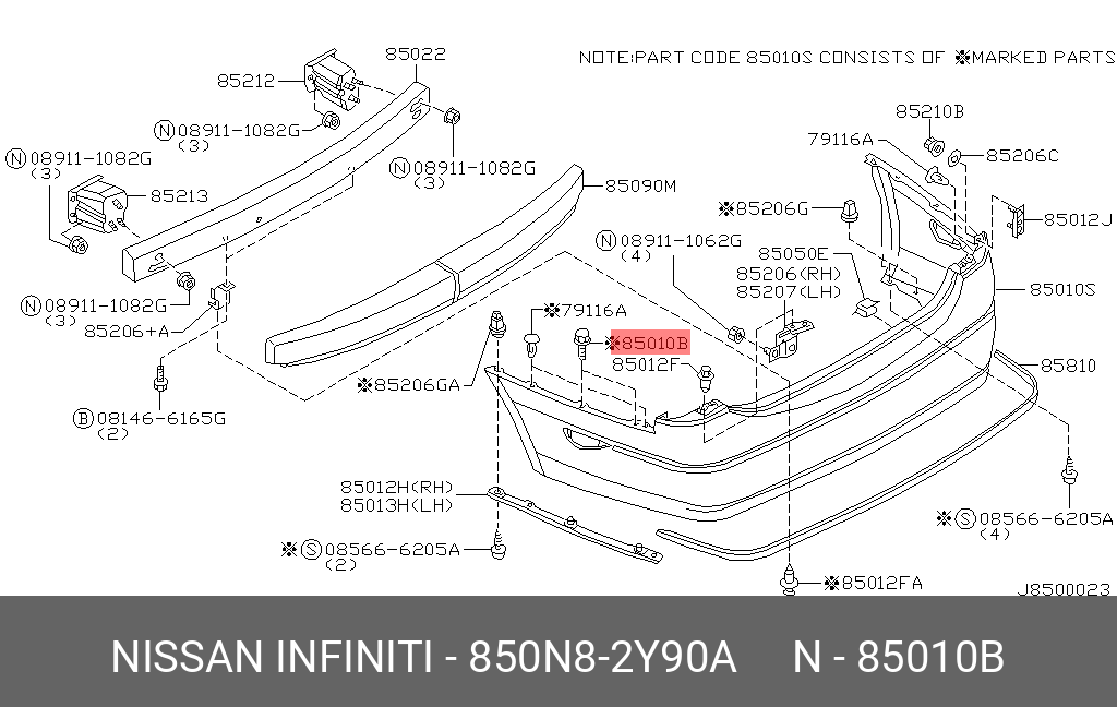 850N82Y90A NISSAN БОЛТ С ШЕСТИГРАННОЙ ГОЛОВКОЙ