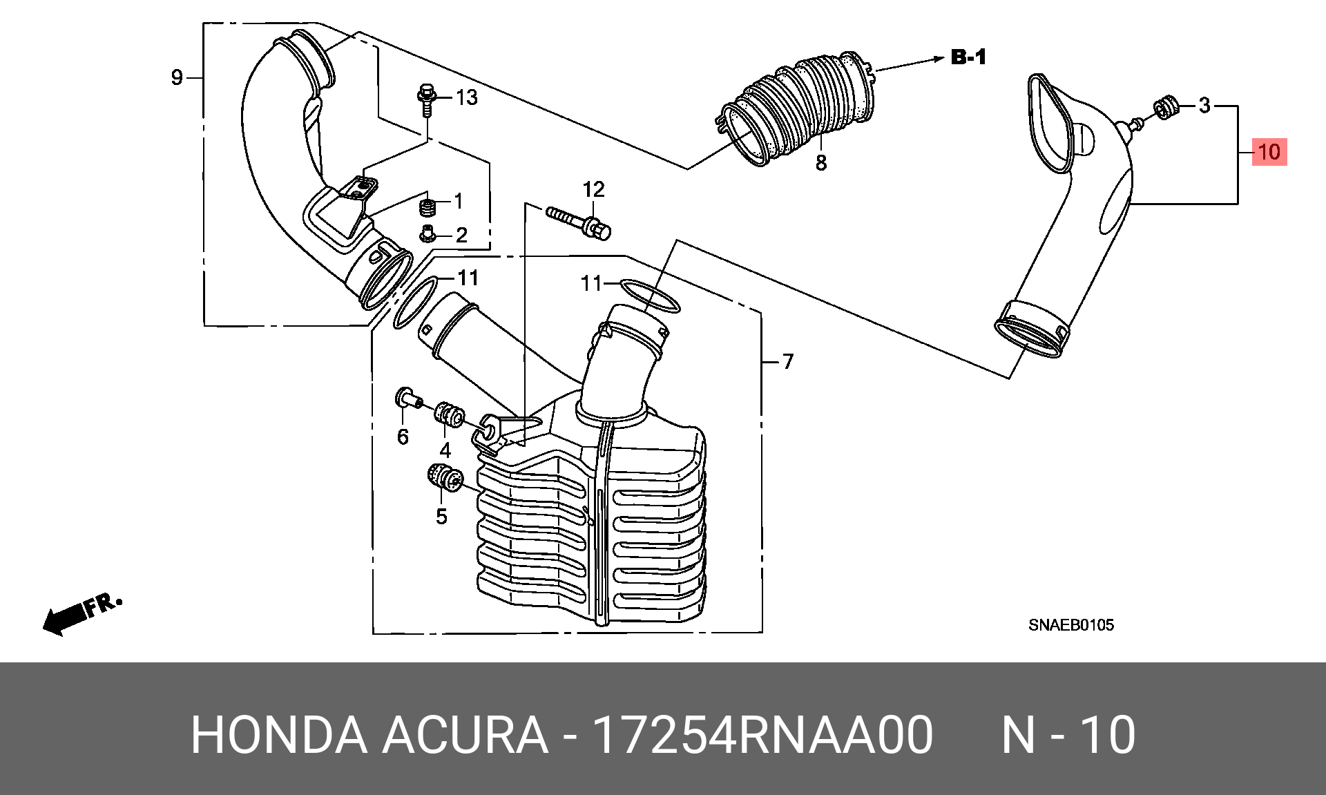 17254RNAA00 HONDA Патрубок в сборе d, воздуховод