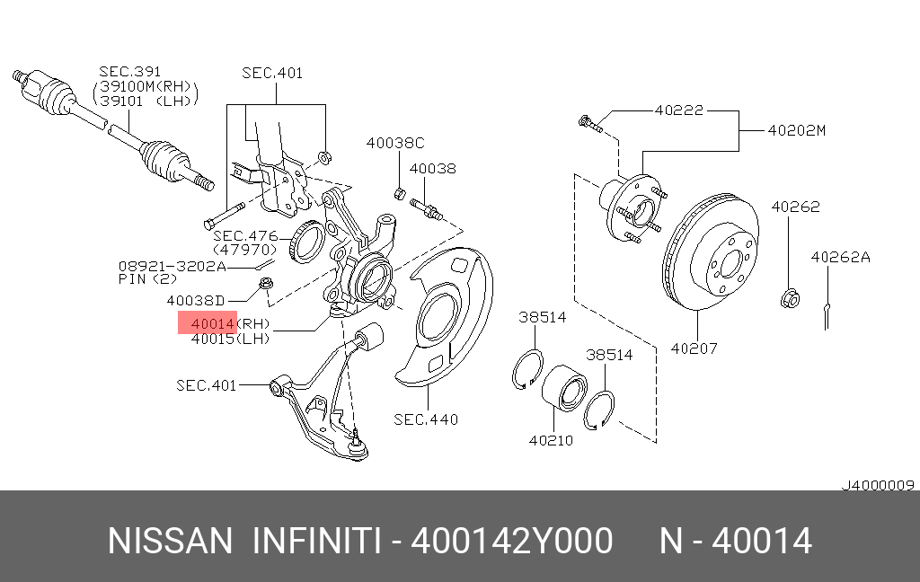 400142Y000 NISSAN КУЛАК ПОВОРОТНЫЙ