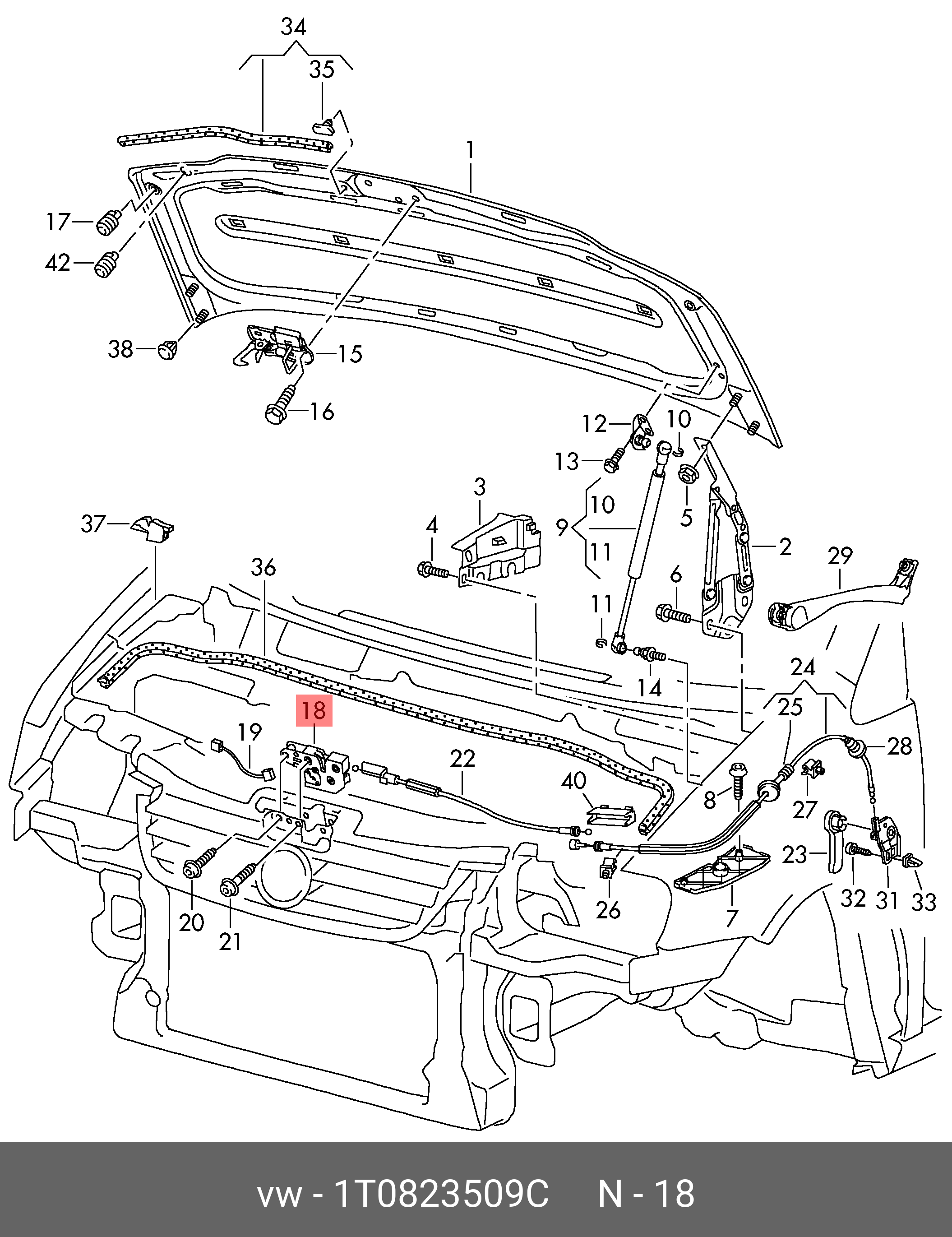 1T0823509C VAG Нижняя часть замка крышки