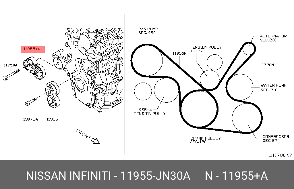 11955JN30A NISSAN НАТЯЖИТЕЛЬ РЕМНЯ