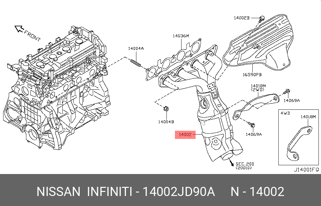 14002JD90A NISSAN Коллектор выпускной