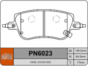 PN6023 NIBK Колодки тормозные HAVAL Jolion передние (4шт.) NIBK