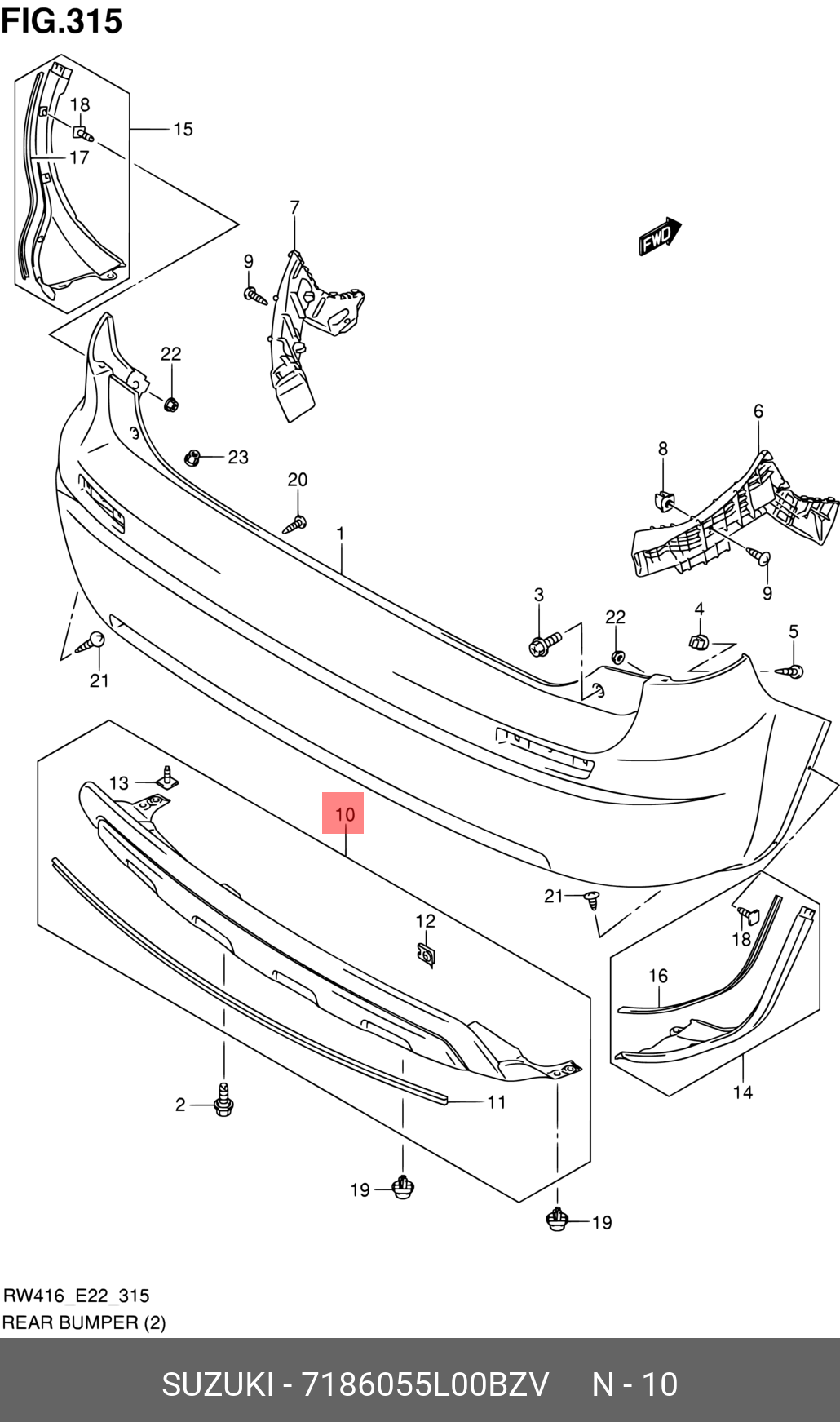 7186055L00BZV SUZUKI EXTENSION, RR BUMPER CENTER (GRAY/BLACK)