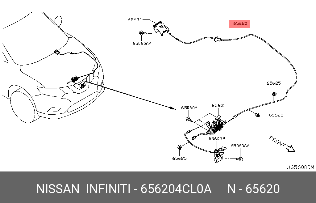 656204CL0A NISSAN ТРОС ЗАМКА КАПОТА
