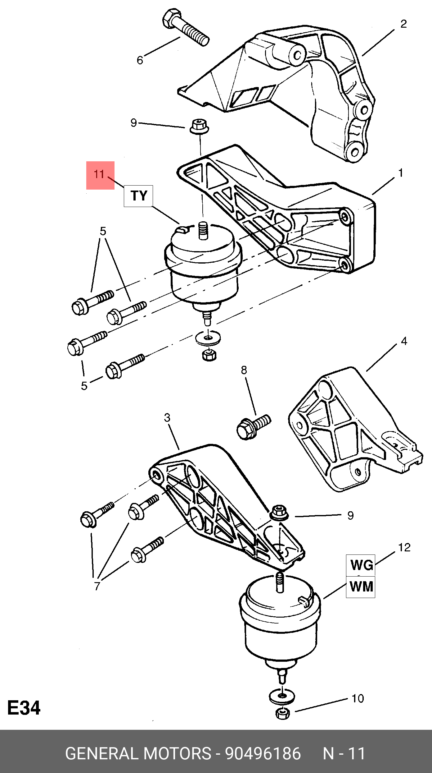 90496186 GENERAL MOTORS Опорный узел двигателя