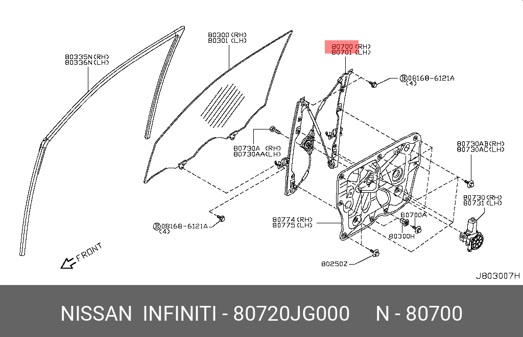 80720JG000 NISSAN REGULATOR ASSY-DOOR WINDOW,RH