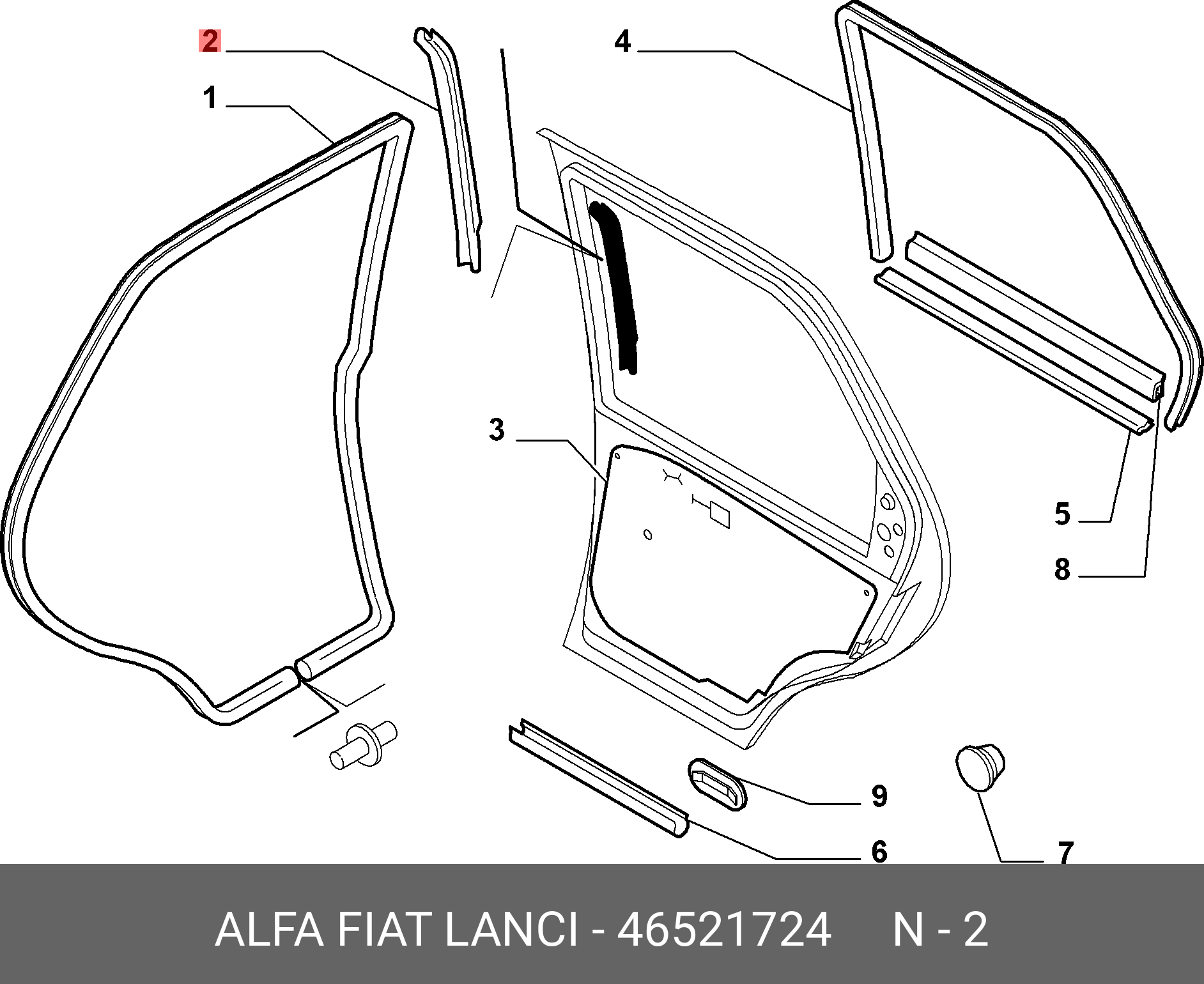 46521724 FIAT/ALFA/LANCIA Уплотнитель задней двери albea