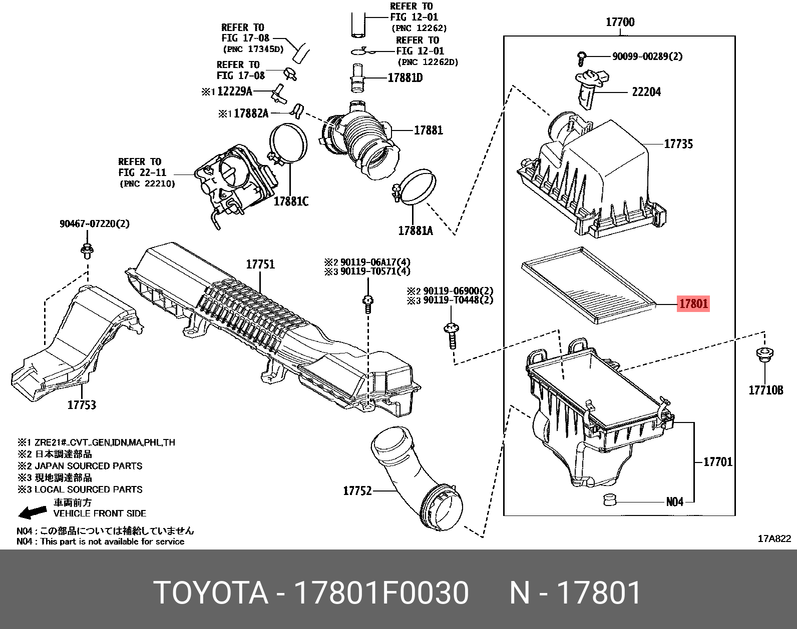 17801F0030 TOYOTA Фильтр воздушный