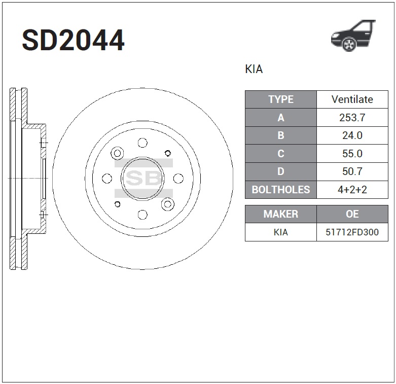 SD2044 SANGSIN BRAKE Диск тормозной передний