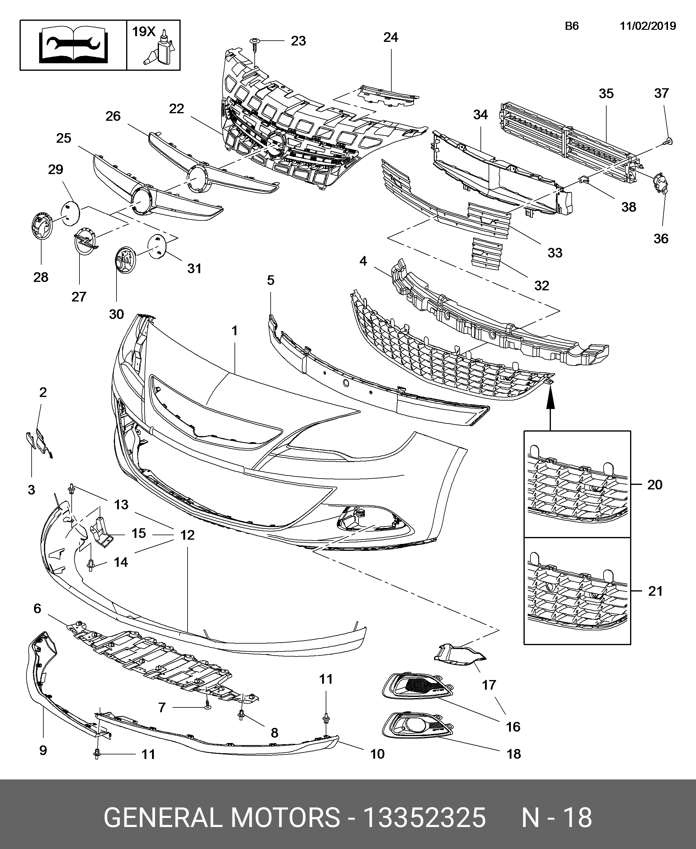 13352325 OPEL Вставка переднего бампера левая с ПТФ OPEL Astra J (3-ех дверн.)