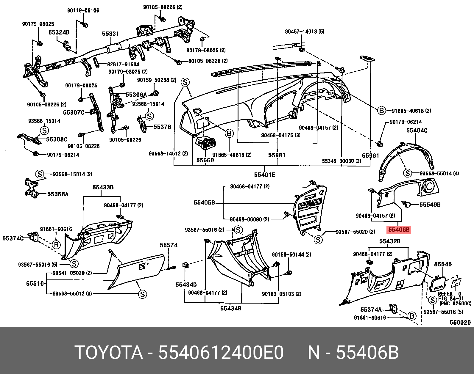 5540612400E0 TOYOTA PANEL SUB-ASSY, INSTRUMENT CLUSTER FINISH, LOWER CENTER